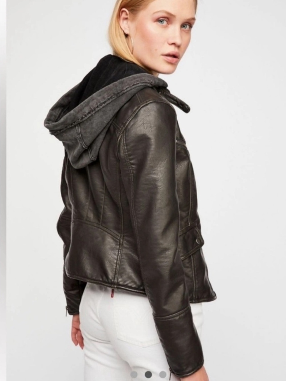 We The Free Black Vegan Leather Hooded Jacket